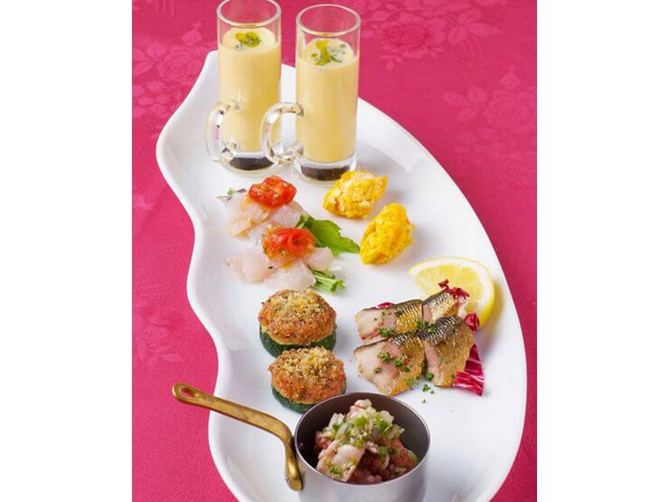 旬の食材を楽しむ、前菜6種盛り合せ（2名様～）